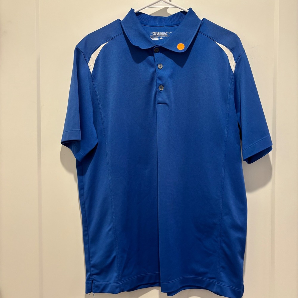 Nike Golf Tour Performance Dri-FIT Polo Shirt Blue White Men Large Short Sleeve